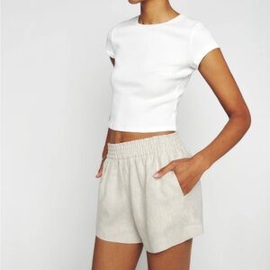 Reformation Natural Beige Drawstring Linen Shorts